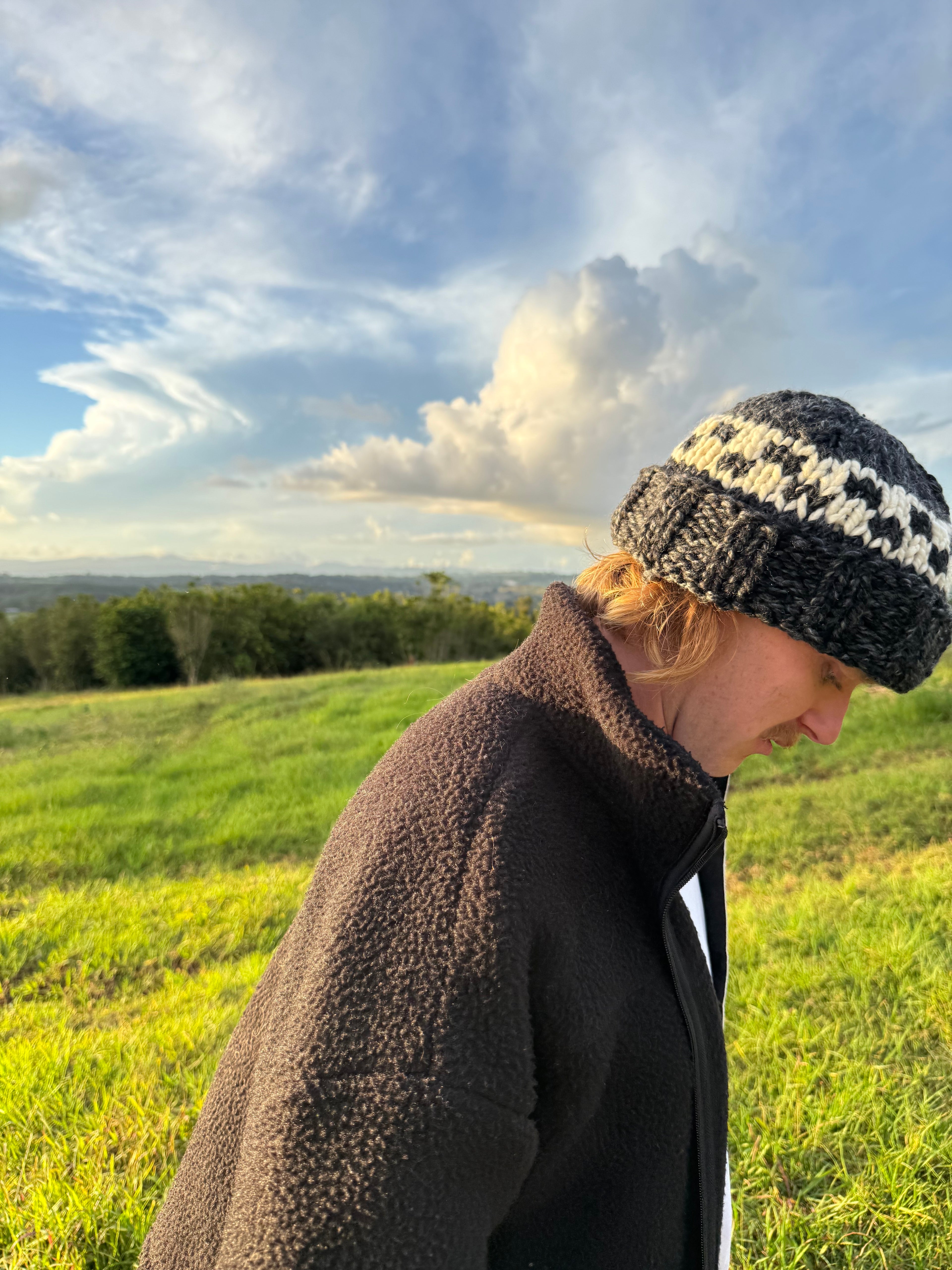 Black and White Checkered Beanie